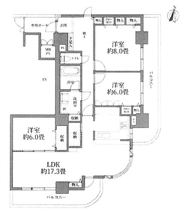 ライオンズプラザ大宮(3LDK) 9階の間取り図