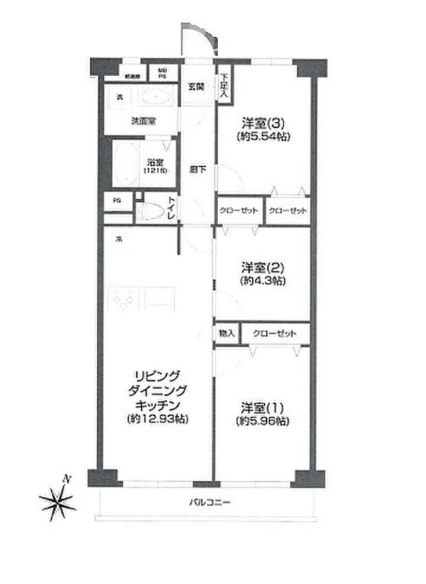 日商岩井北浦和マンションＢ棟(3LDK) 8階の間取り図