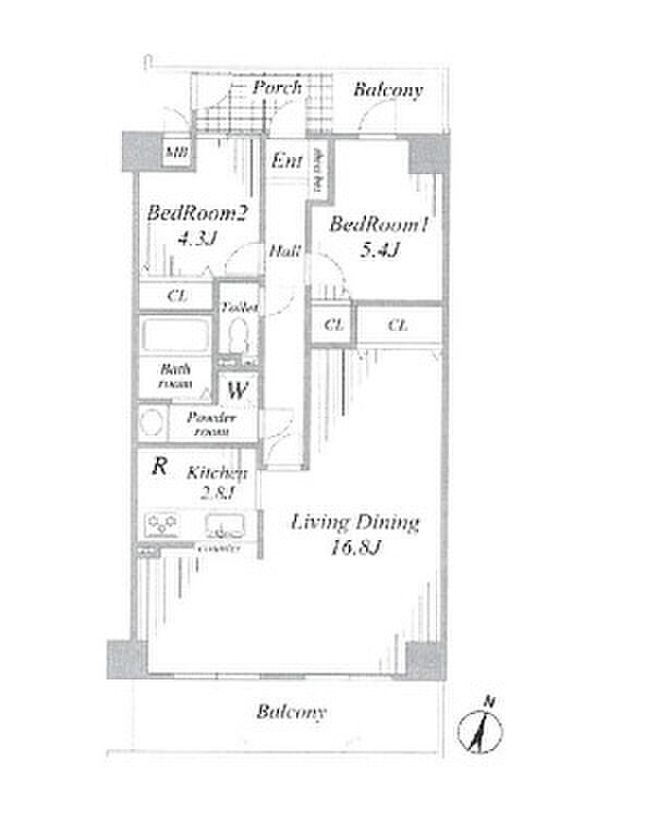 サーパス武蔵浦和第二(1LDK) 4階の間取り図
