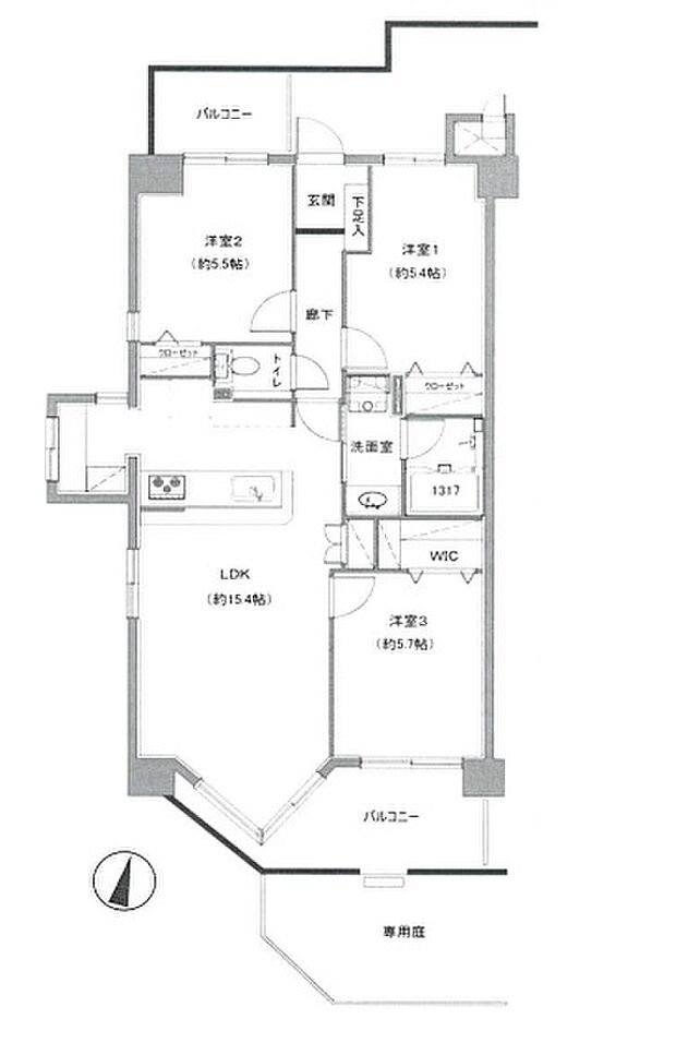 コスモ川越(3LDK) 1階の間取り図