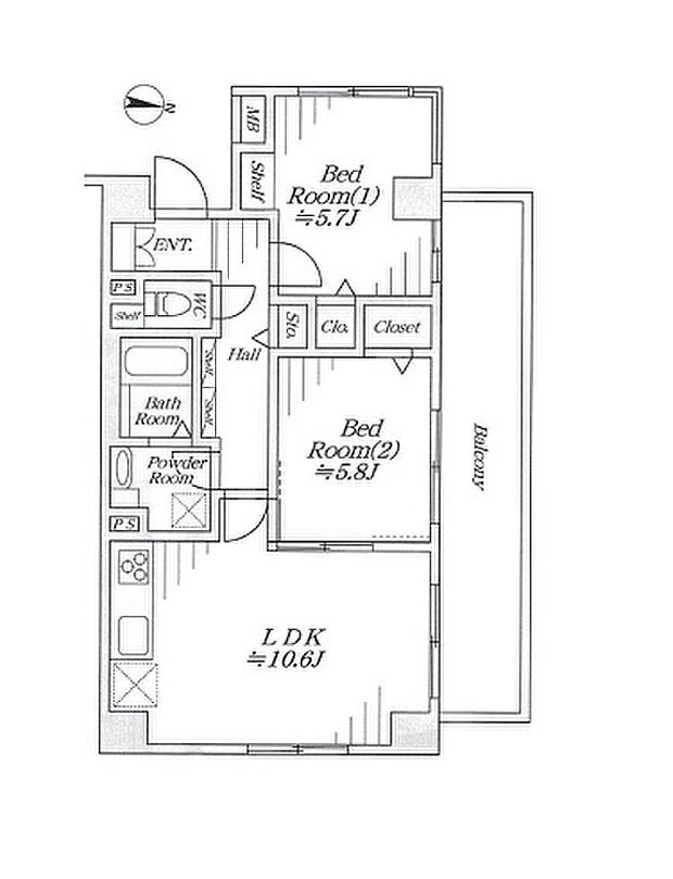 グリーンパーク八潮Ｖ中央(2LDK) 2階の間取り図