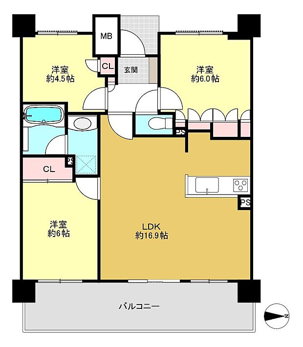 【間取り図】3LDK、68.14平米、専用庭25.11平米
