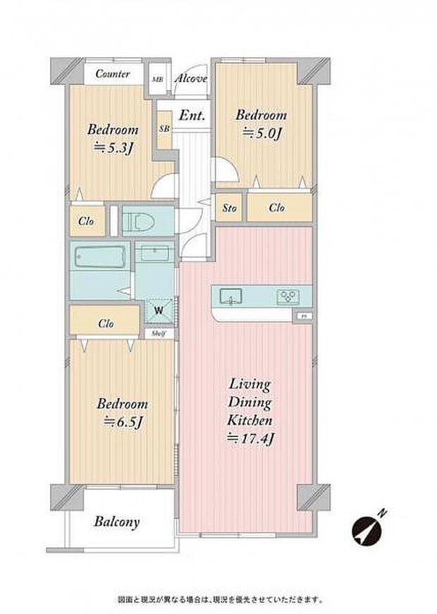 シティパル八柱(3LDK) 3階の間取り図