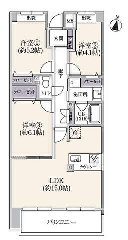 アルカサル川崎(3LDK) 5階の間取り図