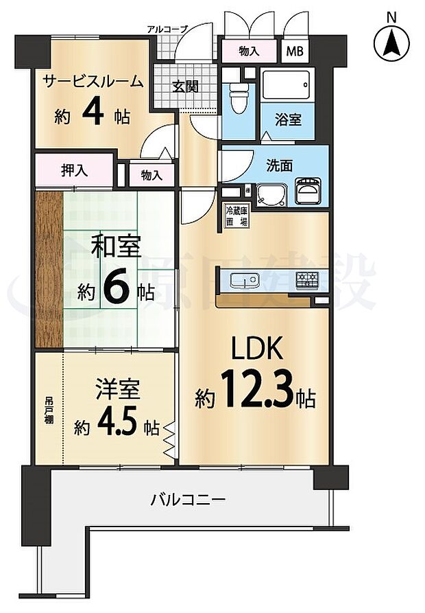 レックスガーデン西大寺(2SLDK) 3階の間取り図