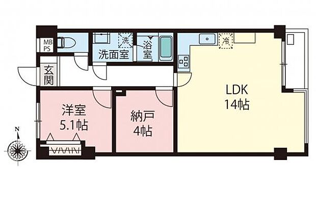 ライオンズマンション小平(1SLDK) 1階の間取り図