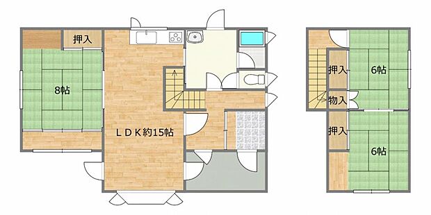 【リフォーム後予定間取図】全居室収納付きの3LDKの住宅です。2階2部屋は和室から洋室へ変更する予定です。1階に和室と縁側があるので小さなお子様のいらっしゃるご家族からご高齢の方まで、階段の上り下りな