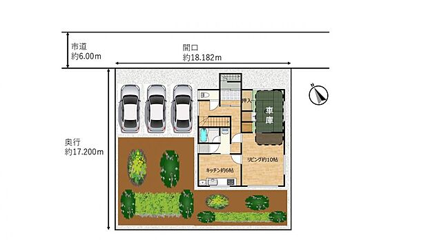 【敷地内配置図】住宅横に並列で3台分のカースペースを拡張いたしました。