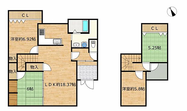 【リフォーム前間取図】1階2部屋、2階2部屋の4LDK住宅です。
