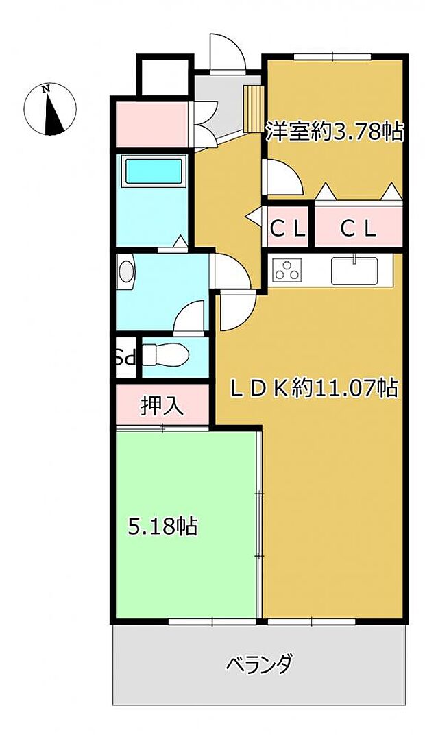 リフォーム後の間取り図です。和室1部屋と洋室1部屋の2LDKとなっております。