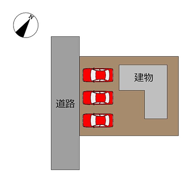区画図です。普通車で並列3台駐車可能です。