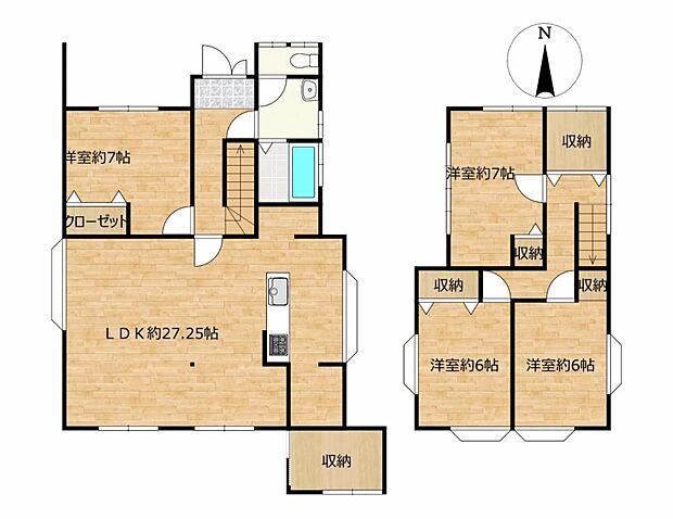 【間取り図】4LDKのコンパクト住宅です。居室もすべて洋室なのでお子さんの部屋や主寝室としてなど様々な用途でご活用できます。