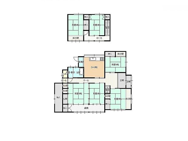 【リフォーム前間取り図】現況の間取りは6DKで和室中心の住宅になっていますが、リビングを新たに作り出し、洋室中心の住宅にリフォームいたします。ランドリースペース新設で家事もしやすくなりますよ。