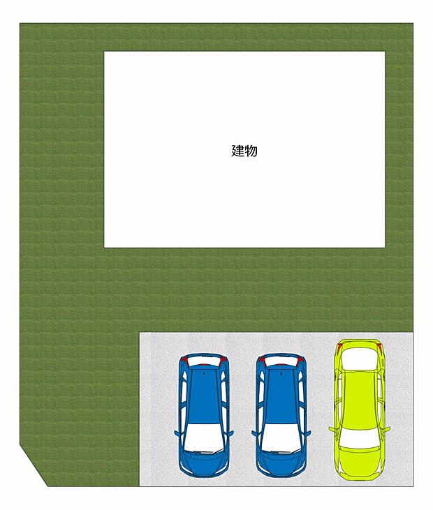 【区画図】敷地56坪です。お車は並列で2台駐車が可能です。南東向きなので日当たりも良いですよ。