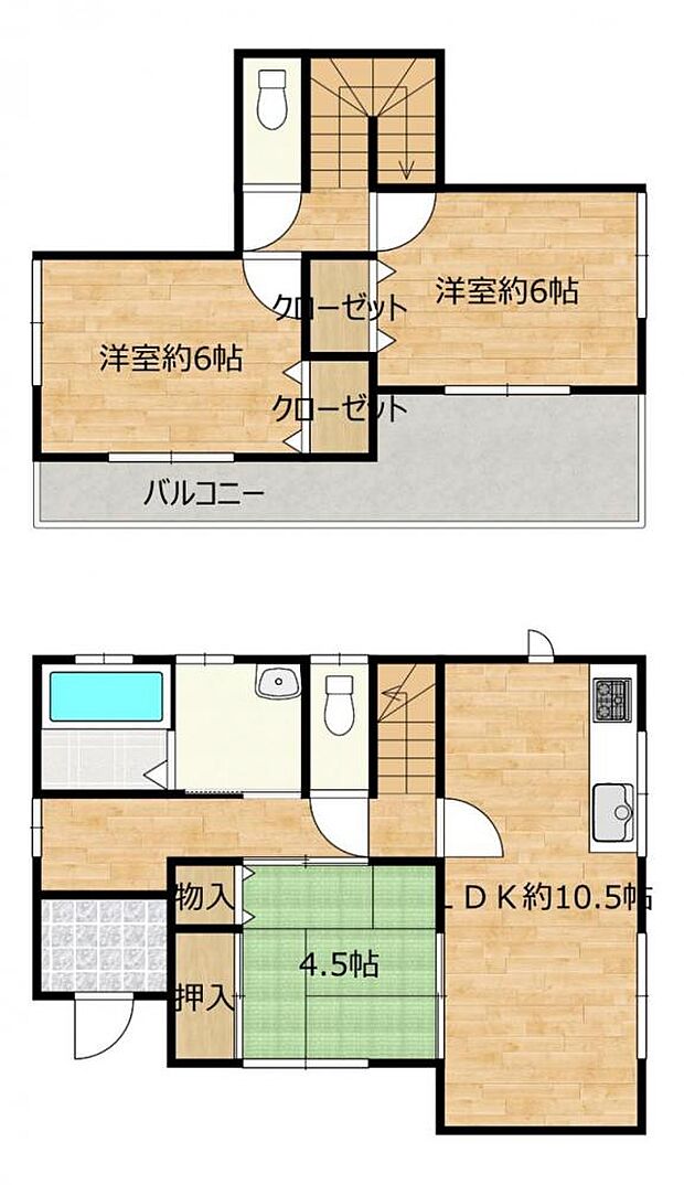 間取図です。3LDKの間取です。1階には和室があるので憩いの場としても使えますね。