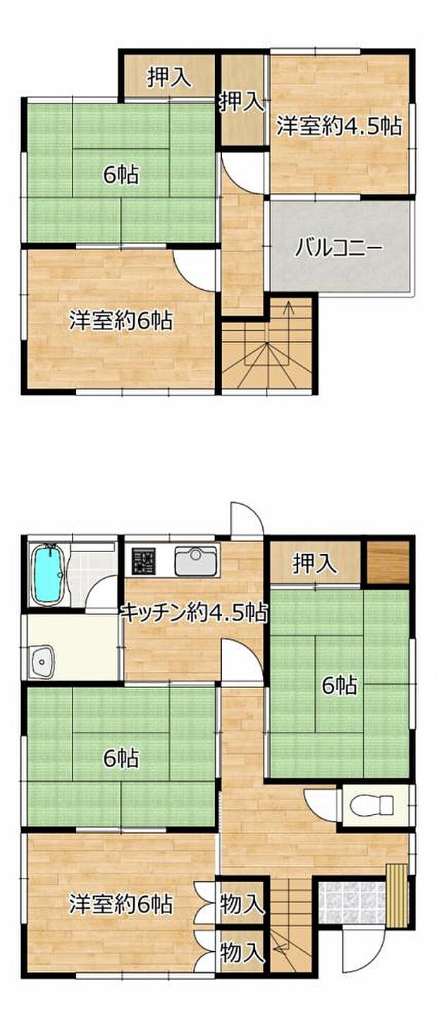 【間取り図】ご家族それぞれでお部屋を持てる4LDKの間取りです。