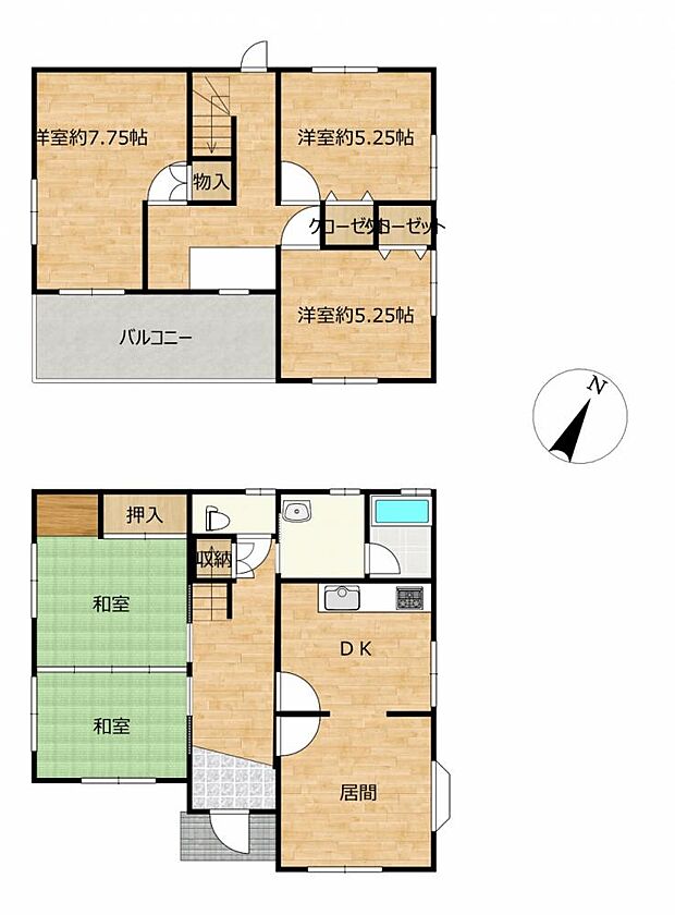【間取図】部屋数の多さが魅力の6DK2階建て住宅は、ご両親が遊びにいらした際に泊まって頂くお部屋もごよういできます。
