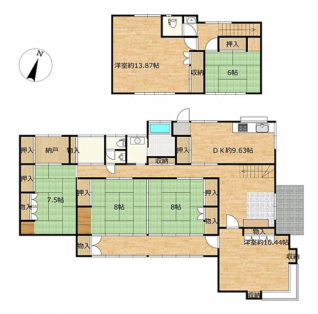 【間取図】部屋数の多さと収納力が魅力の6DK2階建て住宅
