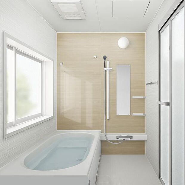 【同仕様写真／ユニットバス】浴室はハウステック製の新品のユニットバスに交換します。浴槽には滑り止めの凹凸があり、床は濡れた状態でも滑りにくい加工がされている安心設計です。足を伸ばせる1坪サイズの広々と