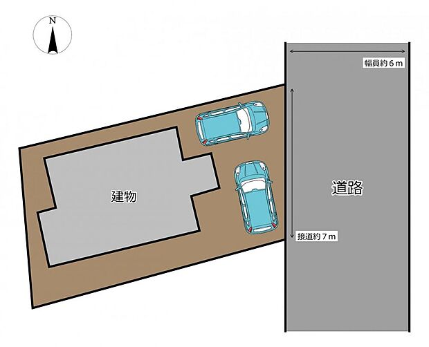 【敷地図】駐車スペースは2台分ございます。前面道路の道幅も広いので駐車の際も安心ですよ。