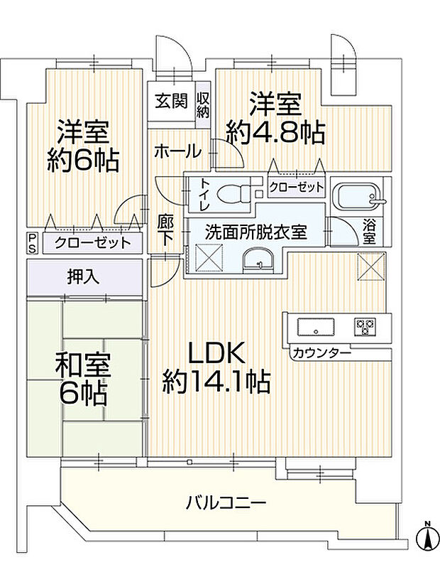 サンハウス岩倉駅　9B(3LDK) 9階の内観