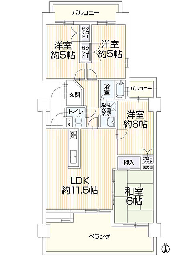 ナビハイツ六軒マンション　205(4LDK) 2階の内観