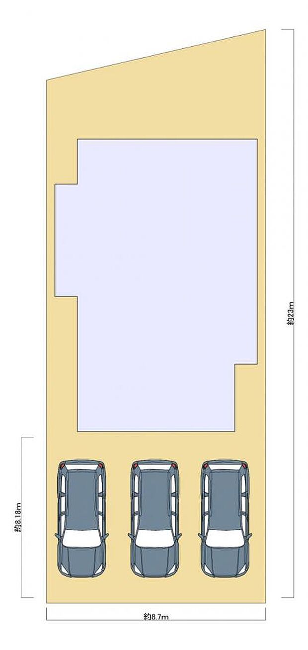 区画図です。並列で普通車3台駐車可能です