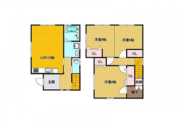 【間取り図】3LDKのお家です。収納も多く付いており、2階にはランドリースペースも完備しています。お風呂も1坪と大容量サイズになっています。