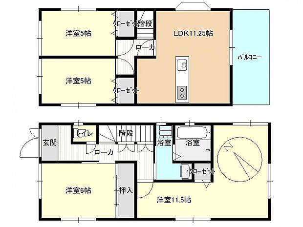 【間取り図】全居室に収納付き。2階リビングから琵琶湖眺望が取れます。