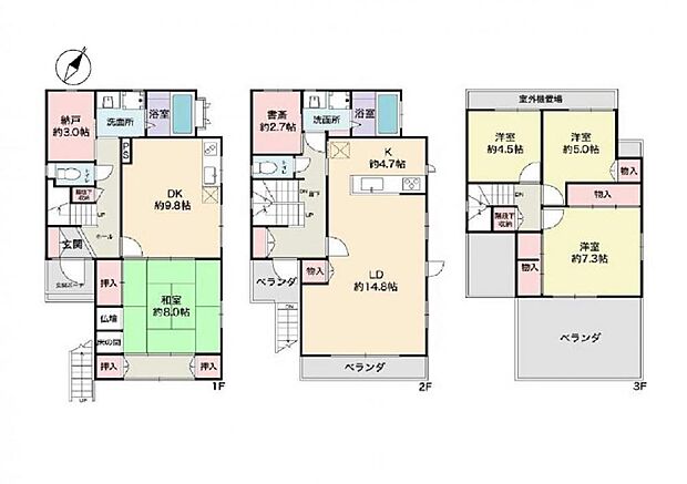 【間取図】4LDDKK＋Sの二世帯住宅になります。お子様の部屋も確保できる間取ですね。