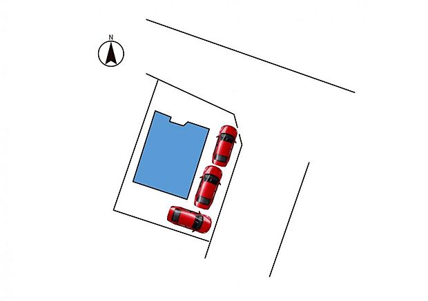 【配置図】駐車場拡張工事を行い、2〜3台車が止められるスペースを確保します。
