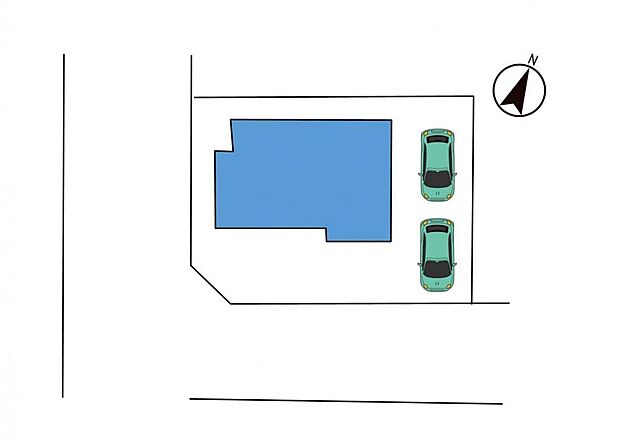 【配置図】駐車場拡張工事を行って2台駐車可能なスペースを作ります。角地なので陽当りも確保しやすいですね。