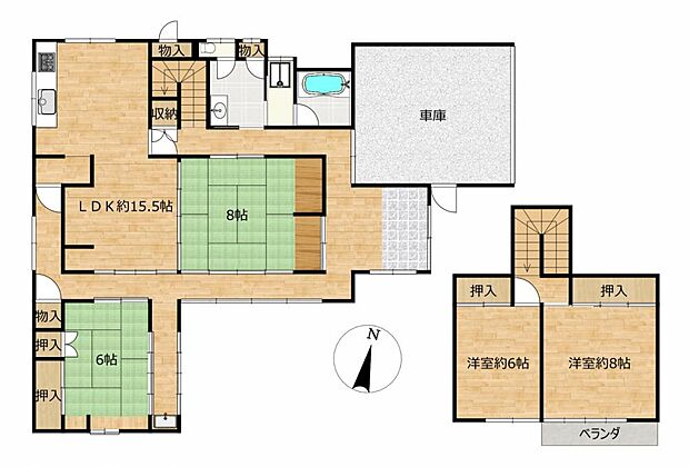 【間取り図】間取りは4LDKの二階建てです。DKをLDKにリフォームしたので、より家族が集まりやすい空間になりました。 また各部屋に収納があるので、部屋を広く使える間取りになっています。