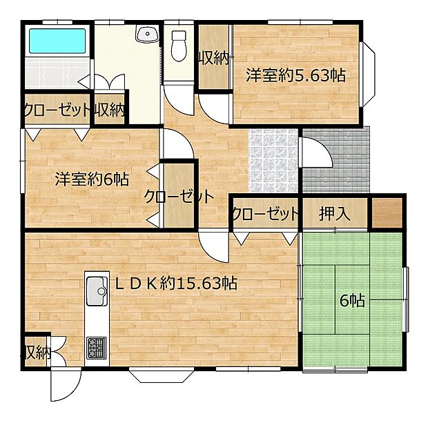 間取図になります。本住宅は3LDKの平家となっております。各居室十分なスペースがございますのでゆったりとした暮らしが実現できそうです。