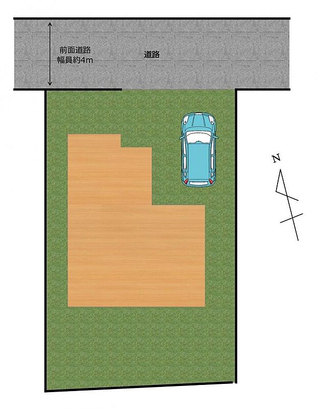 【区画図】駐車1台可能です。大きめのお車を止めても余裕があります。