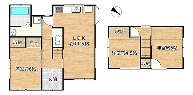 【リフォーム後間取り図】3LDKの住宅です。各居室に収納がありますので、お部屋を広く使えますね。3〜4人で住むのにぴったりです。