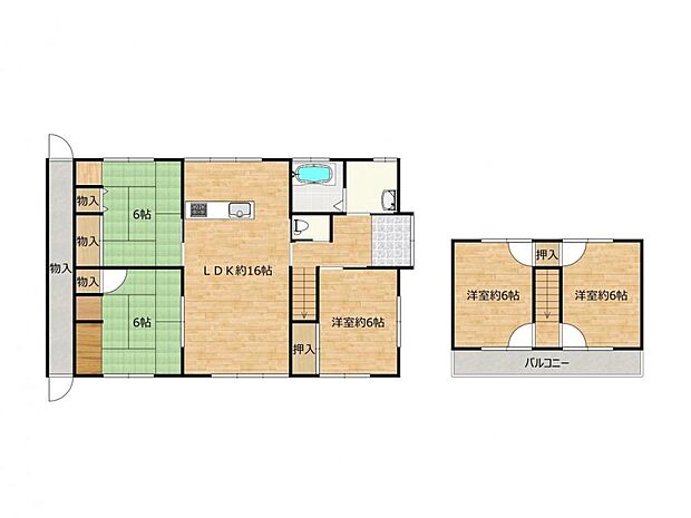 【間取り図】間取り図です。5LDKの住宅は3〜6人の暮らしにぴったりですね。全居室6帖以上あるのでお部屋を広く使うことが出来ますよ。