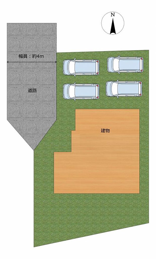 【区画図】駐車場は、車種にもよりますが縦並列4台駐車可能です。来客時も困りませんね。