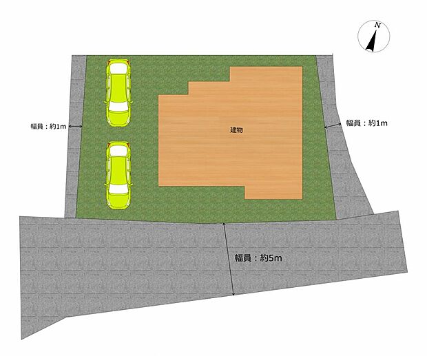 【区画図】駐車場は拡張工事を行い、縦列2台停められるようになる予定です。