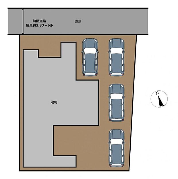 【区画図】駐車4台以上可能になる予定です。