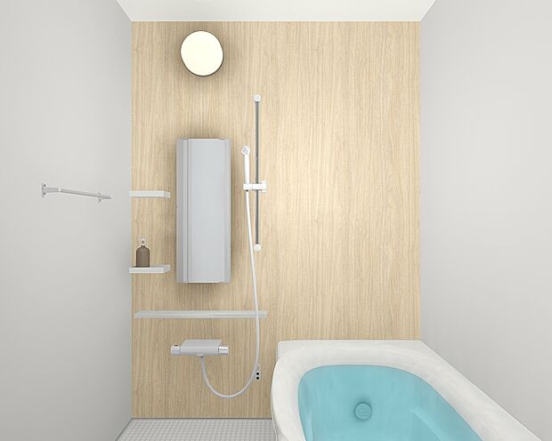 【同仕様写真】浴室はLIXIL製の新品のユニットバスに交換します。浴槽には滑り止めの凹凸があり、床は濡れた状態でも滑りにくい加工がされている安心設計です。