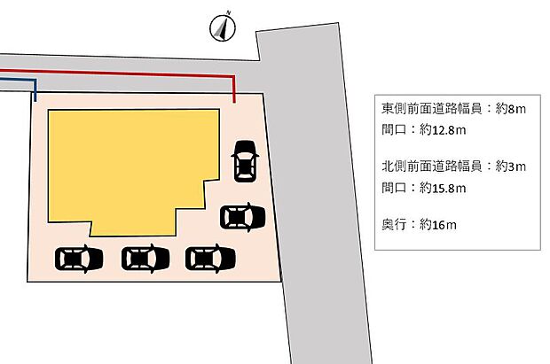 【区画図】駐車場は4台可能です。来客時も駐車場に困らないスペースがあります。