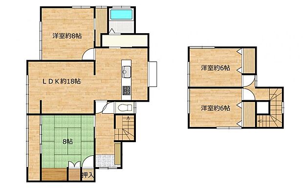 【リフォーム後間取図】1階にLDK、和室、洋室。2階に洋室2部屋の4LDKのお家です。