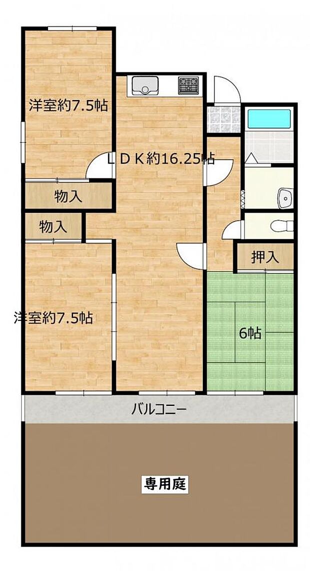 【間取り図：リフォーム後】3LDKの間取りになりました。1階なので庭がついています。