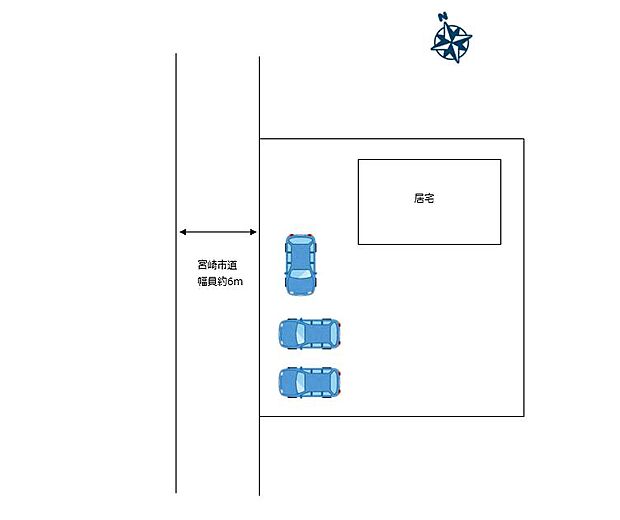 【リフォーム後：区画図】駐車場は拡張工事を行い、並列二台と横づけ一台駐車可能になる予定です。