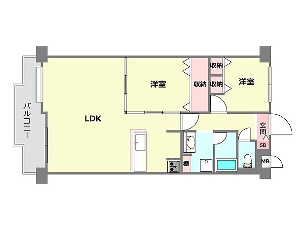 マイシティ伊丹壱番館(2LDK) 9階の間取り図
