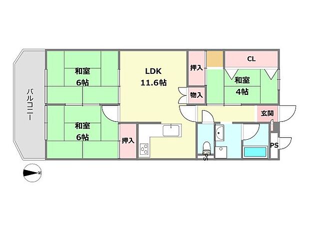 ろうきん昆陽コーポC棟(3LDK) 8階の間取り図