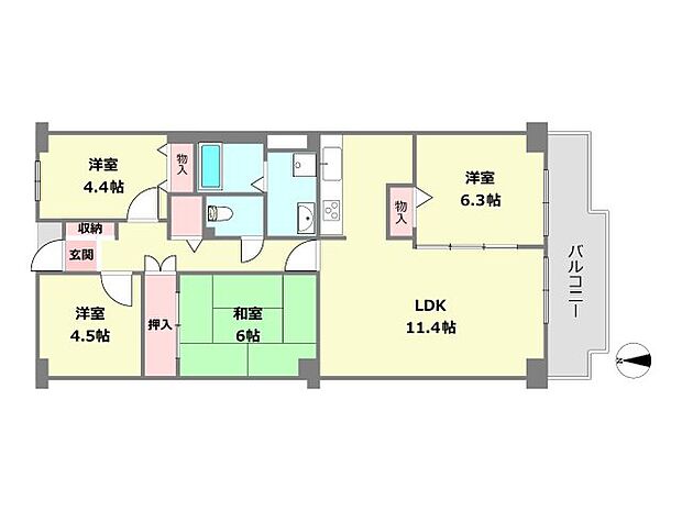 サンハイツ宝塚五月台A棟(4LDK) 9階の間取り図