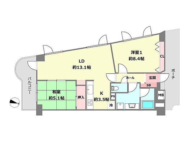 パレ武庫川プルミエール4(2LDK) 6階の間取り図