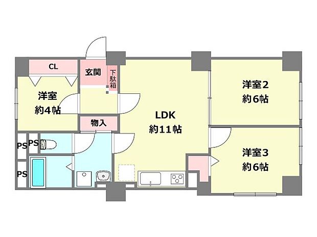 桜台ハイツ弐号棟(3LDK) 9階の間取り図